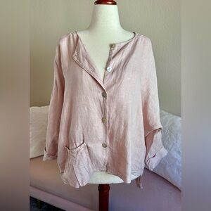 Belle France 100% Linen Top Lt Pink Made In Italy Women’s M Boxy Boho Lagenlook